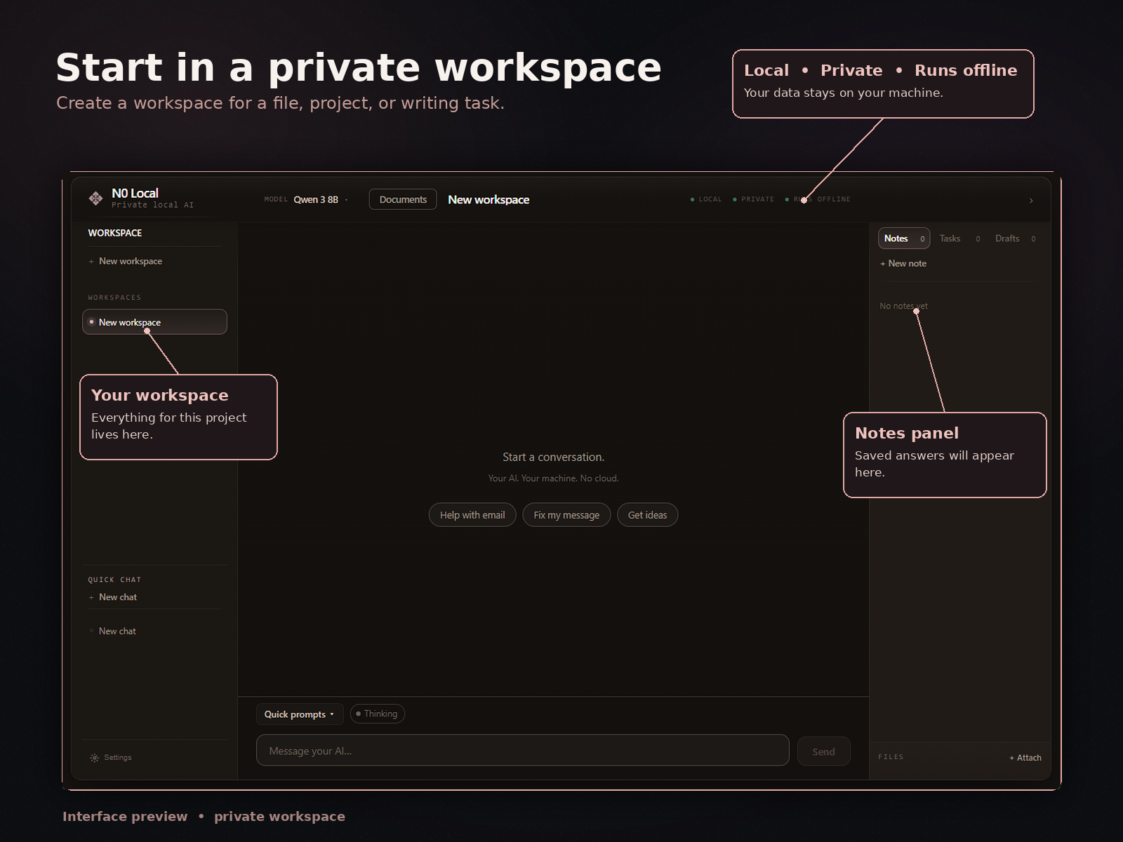 Start in a private workspace