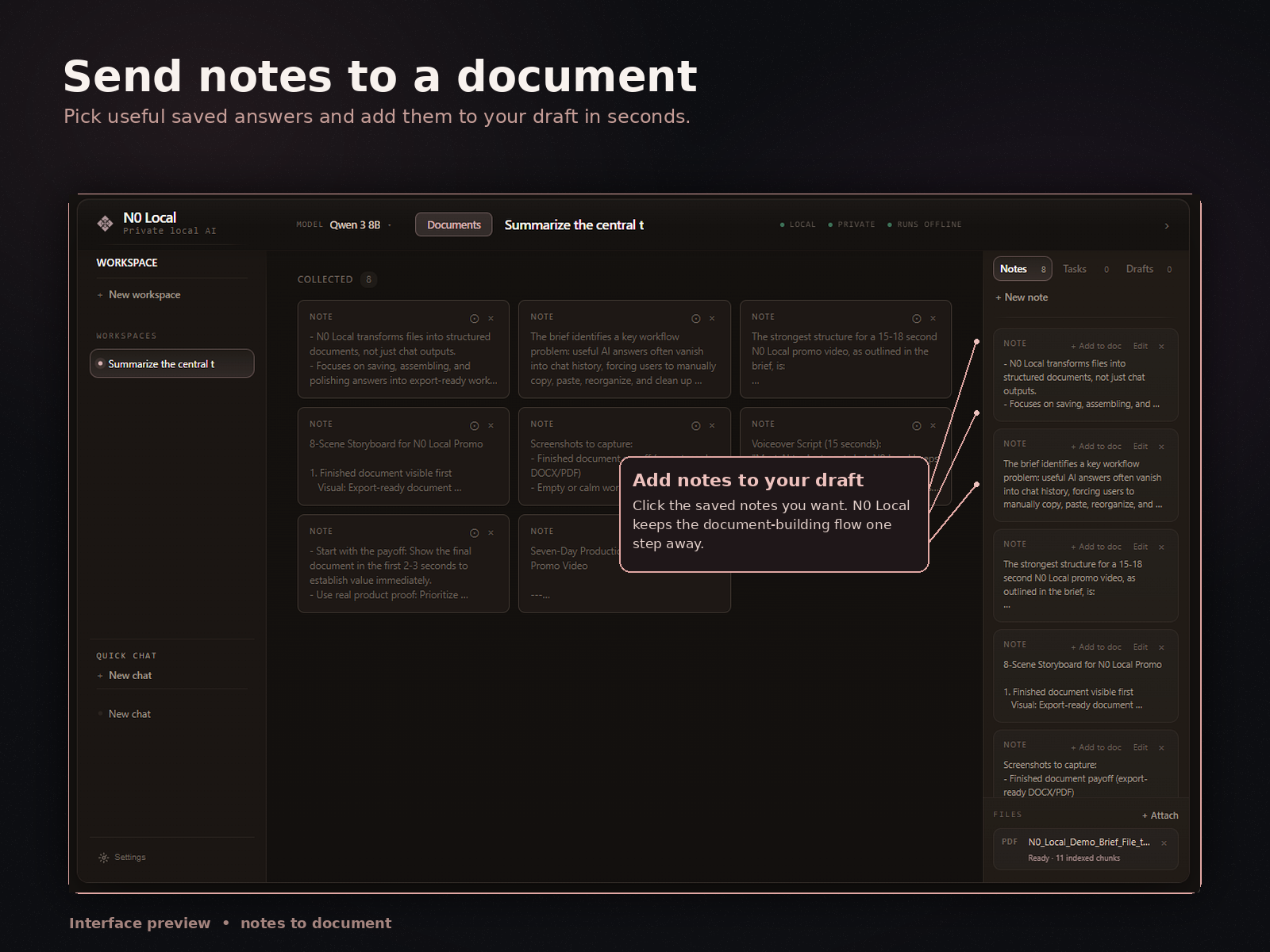 Send notes to a document
