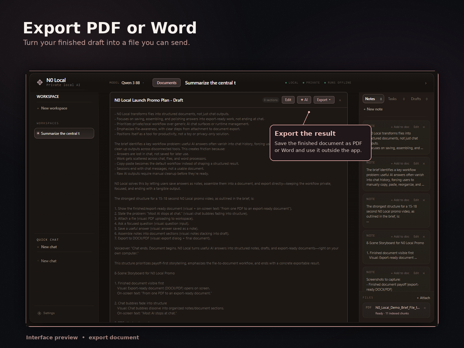 Export PDF or Word